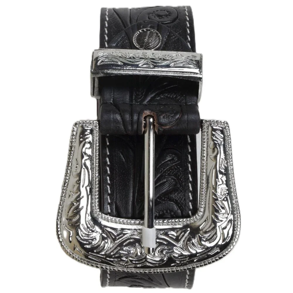 Myra Bag Hand-Tooled Leather Belt Silver Black Size Small NWT